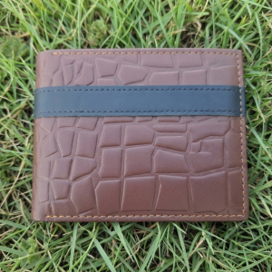HF Milano Crocodile Texture Leather Wallet with Contrast Strap