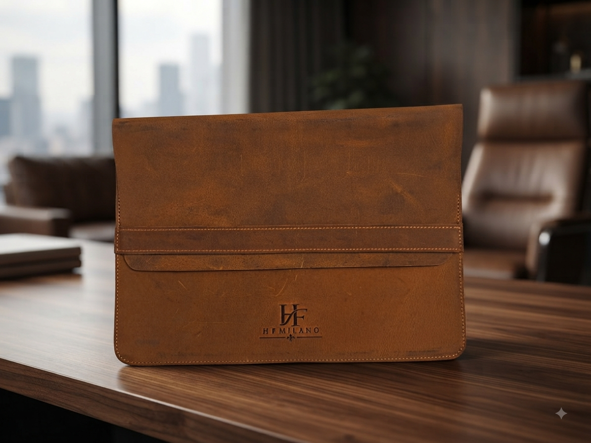 Milano Premium Pull-Up Leather Laptop & Macbook,additional Phone pocket Sleeve - Image 4