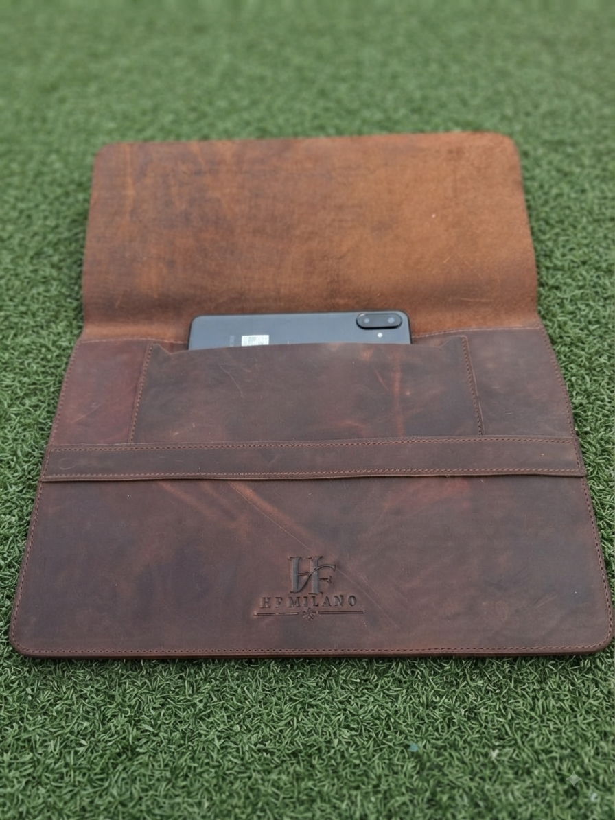 HF Milano Premium Pull-Up Leather Laptop Sleeve with Phone Pocket – Chocolate Brown - Image 5