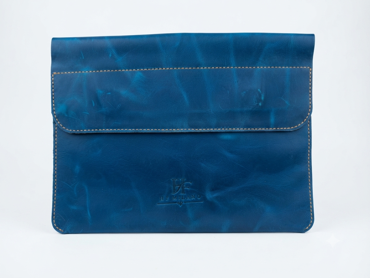 HF Milano Handcrafted Blue PU Leather Laptop & Document Sleeve