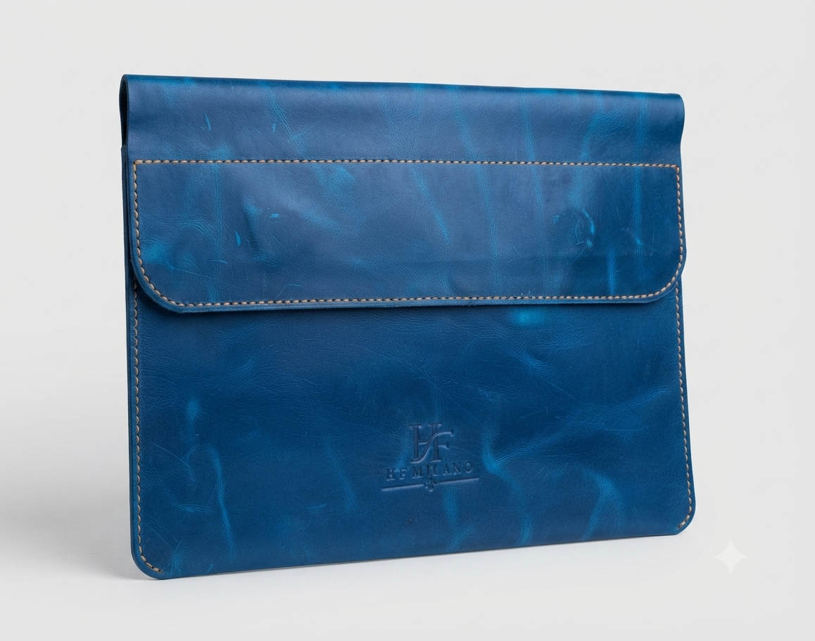 HF Milano Handcrafted Blue PU Leather Laptop & Document Sleeve - Image 4