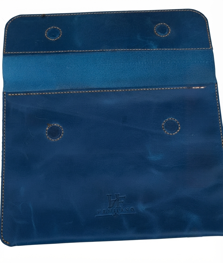 HF Milano Handcrafted Blue PU Leather Laptop & Document Sleeve - Image 3