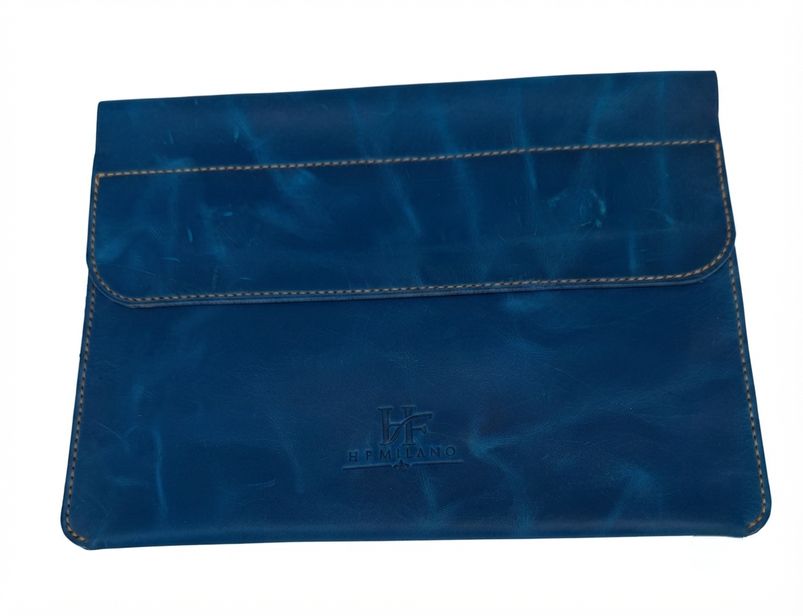 HF Milano Handcrafted Blue PU Leather Laptop & Document Sleeve - Image 5