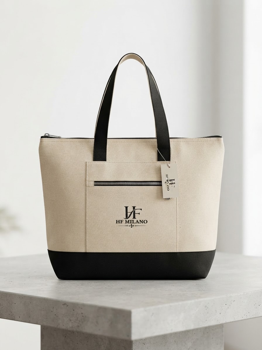 HF Milano Navy & Black Monogram Canvas Tote Bag - Image 4