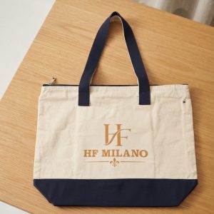 HF Milano Navy Cup & Golden Monogram Canvas Tote Bag