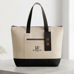 ​HF Milano Navy & Black Monogram Canvas Tote Bag