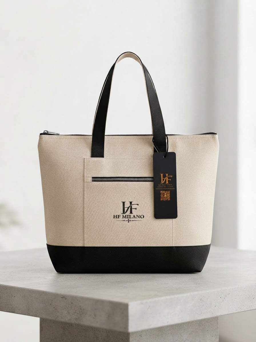 HF Milano Navy & Black Monogram Canvas Tote Bag - Image 3