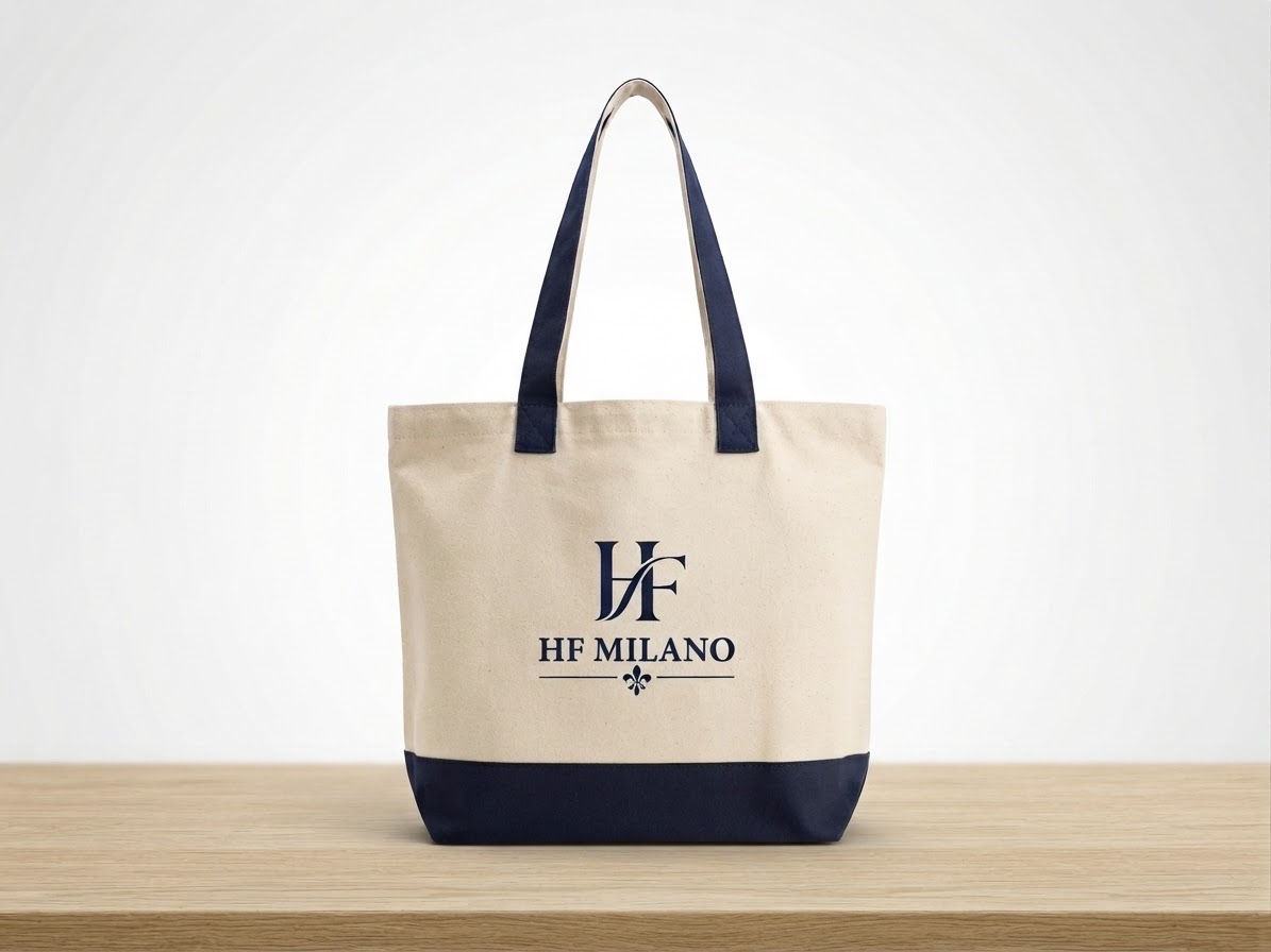 HF Milano Navy & Black Monogram Canvas Tote Bag - Image 2